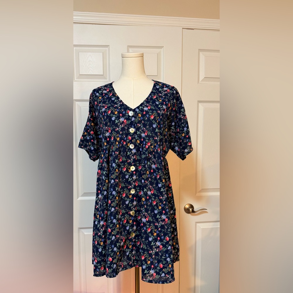 Self Styler Navy Ditsy Floral Button-Down Dress